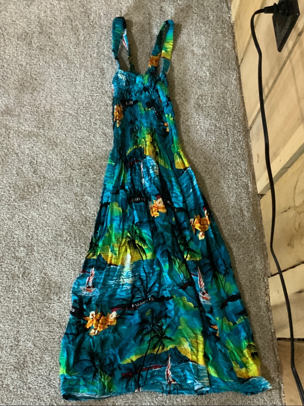 Blue Tropical Print Sundress with Straps